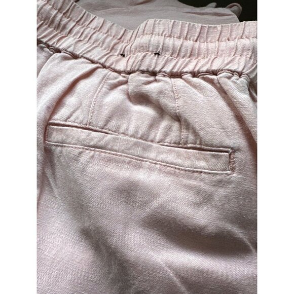 Linen Blend Elastic Waist Ruffled Hem Pink Shorts Back Pockets Size 18/20 - Picture 3 of 10
